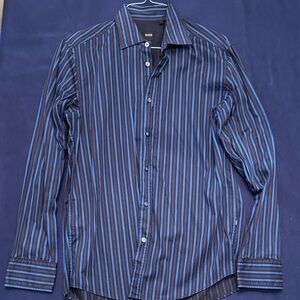 Boss Men's Blue Striped Button Down Shirt